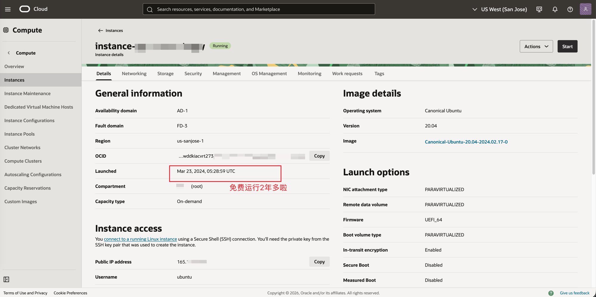 Oracle VPS instance usage screenshot