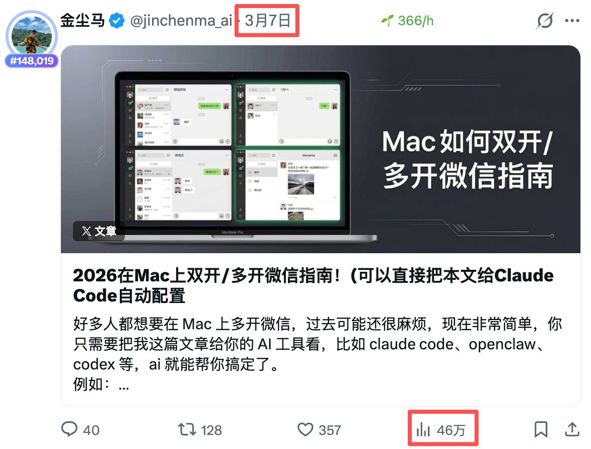 大厂程序员来X一个半月,从0粉到1万粉,1100万曝光流量,单月900刀收益,全方位复盘我是如何做到的 配图 3